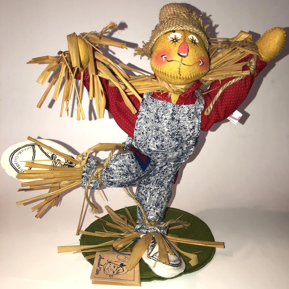 Vtg 1989 Annalee Dolls Scarecrow Overalls Posable‎ Mobilitee Doll USA 3047 Fall